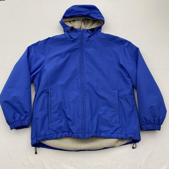 Lands End Jacket Boys Large 14-16 Blue Hooded Fleece Lined Nylon Winter Coat - Picture 1 of 13